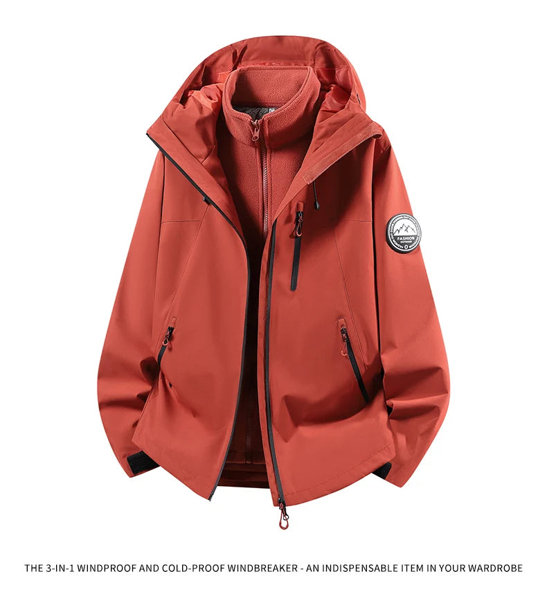 CHRLCK Men Women Hiking 3IN1 Jackets Waterproof Fleece Windproof Windbreaker Camping Climbing Trekking Outdoor Jacket Autumn