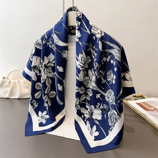 2026 Luxury Brand Square Scarf Design Shawl Wrap 90cm Print Twill Silk Women Hijab Female Foulard Headband Bandana