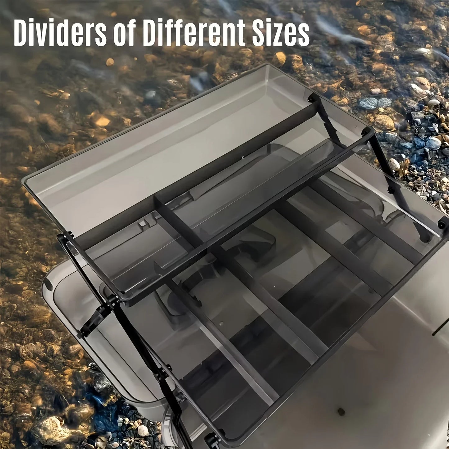Durable PE Fishing Gear Box | Large Capacity, Black Transparent Design | Built-in Lock, Heavy-duty