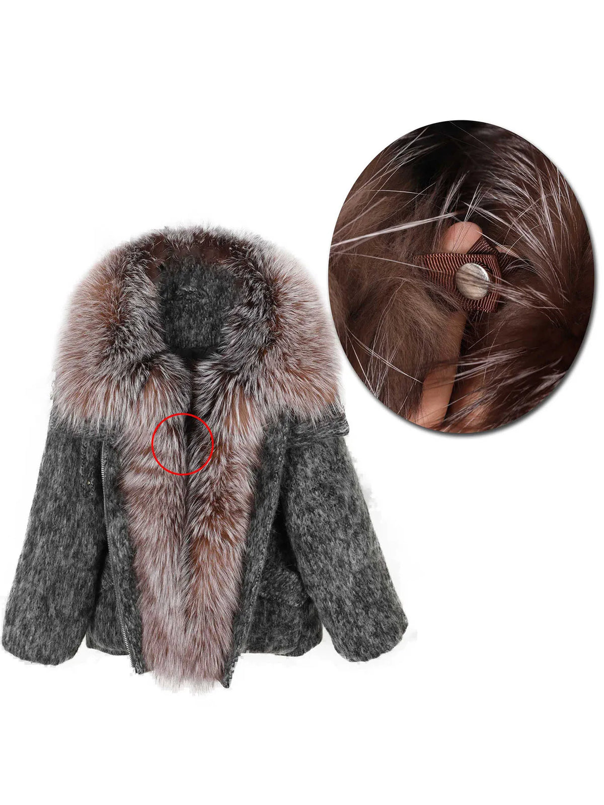 Maomaokong high-end Wool fabric Luxury Women's Big Fox Fur Collar Puffer Jacket Natural Fur down Coat Winter Thickened Warm
