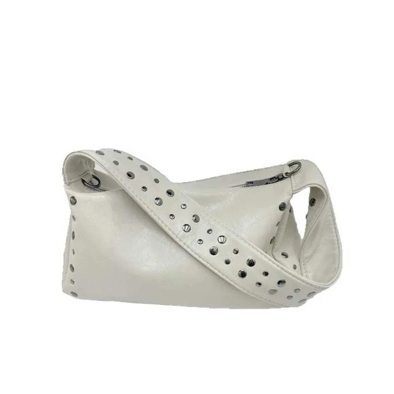 Punk Style Rivet Design Soft Leather Underarm Bags Women Solid Color Casual Shoulder Bag Large Capacity Lady Handbags bolsas