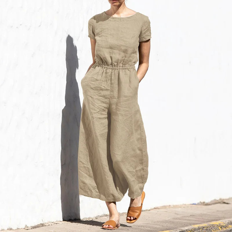 Jumpsuits Women New Summer Solid Color high-waisted Sleeveless Elastic Waist Casual Loose Temperament Rompers Clothing JYFS6542