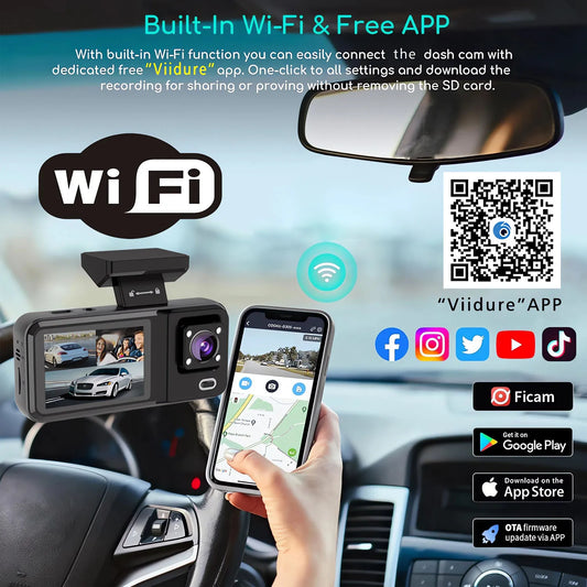 WIFI 3 Camera Dash Cam Cabin Car Dvr 1080P Interior Vehicle Three Way Channel Dvrs Recorder Video Registrator Dashcam Camcord