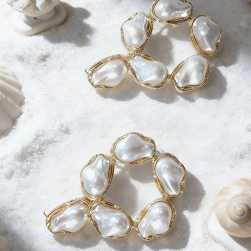 Vintage Imitation Baroque Pearl Hoop Earrings Irregular Pearl Drop Earrings For Women Bridal & Evening Wear All Season