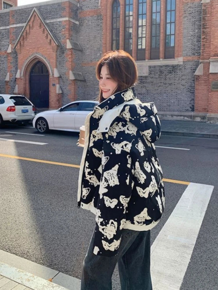 Women's Clothing High-end Plus Size Down Jacket Winter Warm New Hooded Loose White Duck Down Outerwear Quilted Pockets Coats