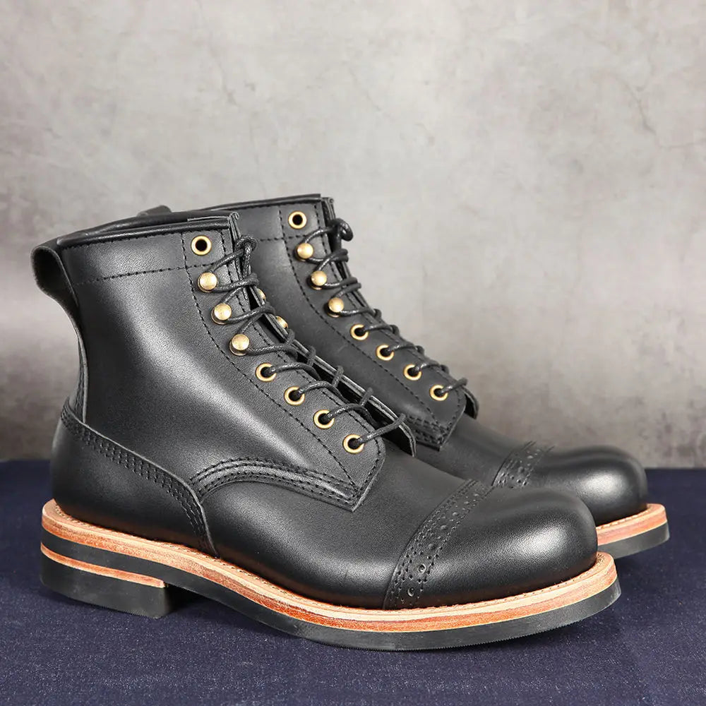 Handmade-Goodyear High Top Outdoor Casual Leather Shoes Trend Retro Boots Motorcycle Boots Men's Boots