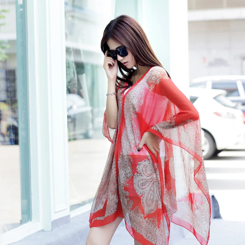 〔YS1〕Summer Sun Protection Chiffon Printed Scarf Scarf Polyester Shawls For Women Beach Silk Variable Decorative Shawl