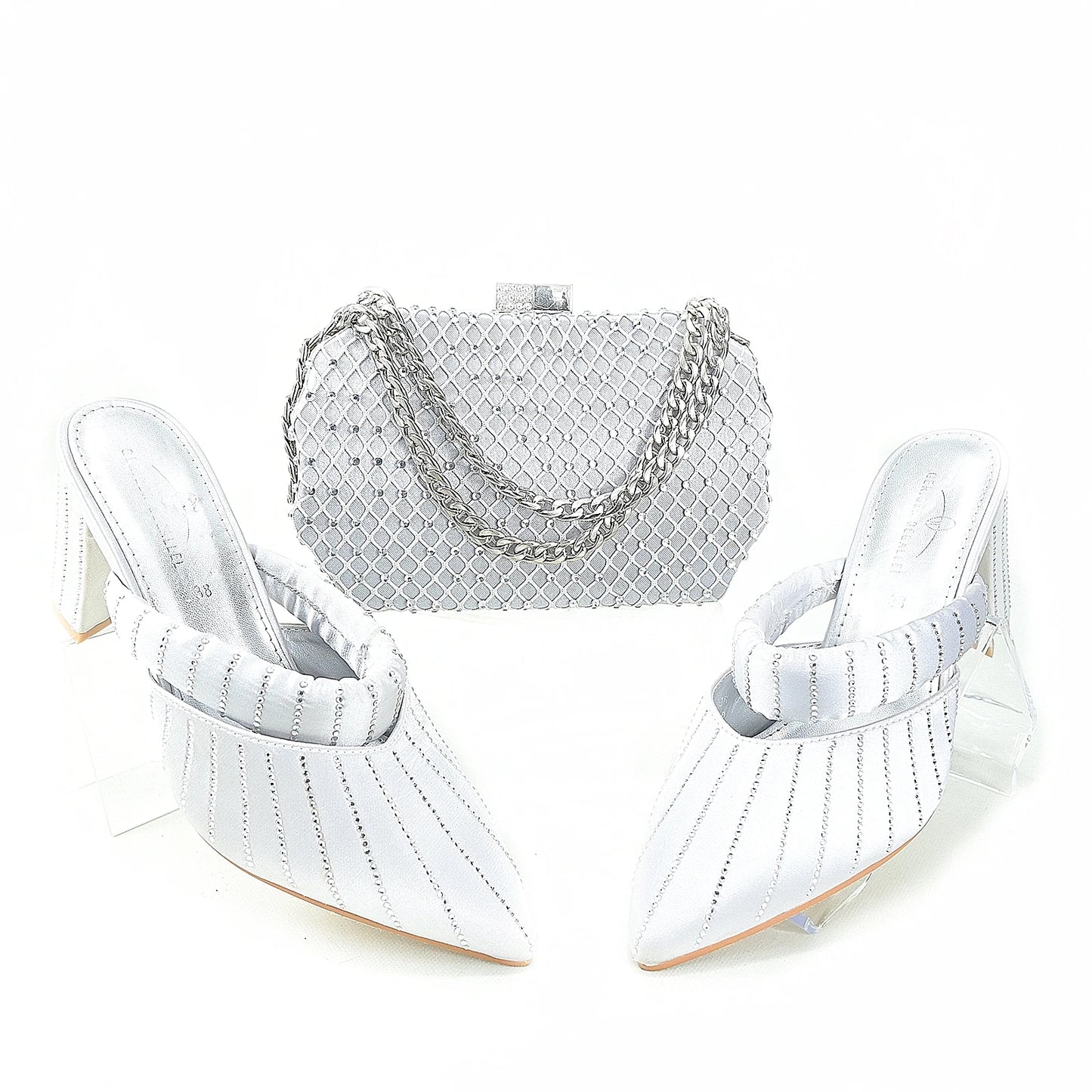 2024 Newest Hot Selling Gold Color Platform Design Peep Toe Ladies Shoes Matching Bag Set For Mature Women Party Pump TR1-2