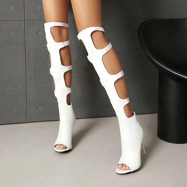 2026 Summer Cool Boots Stiletto High-heele Stage Over The Knee Boots Peep Toe Shoes