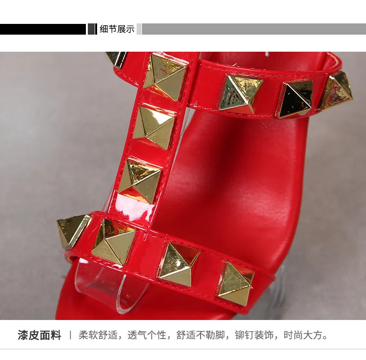 Women's Platform Sandals Rivet Pull Sandals Transparent High Heel 13CM Slim Heel Summer Waterproof Table LFD-1099-36