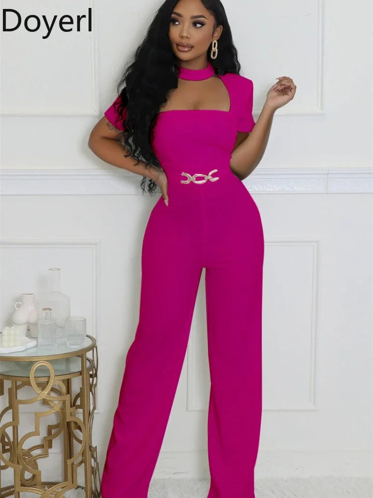 Doyerl Vintage Elegant Jumpsuits for Women Birthday Celebrity Club Party Square Collar Short Sleeve High Waist Wide Leg Rompers
