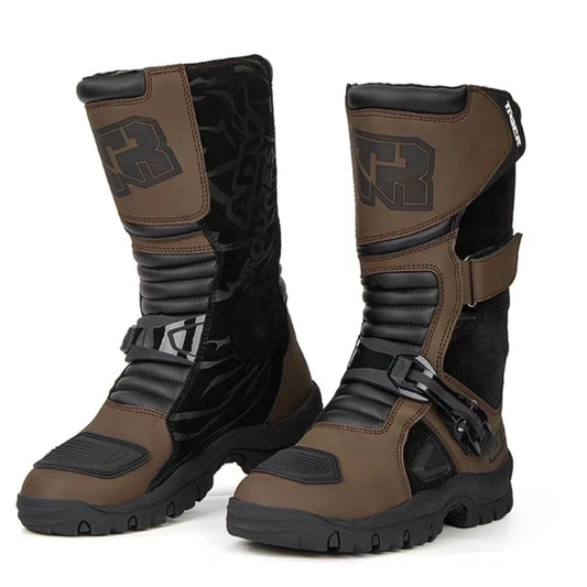 TR Retro Motorcycle Boots Men's Cowhide Waterproof Mid-Calf Boots for Riding Motocross Bota Motorbike Botas Zapatillas Hombre