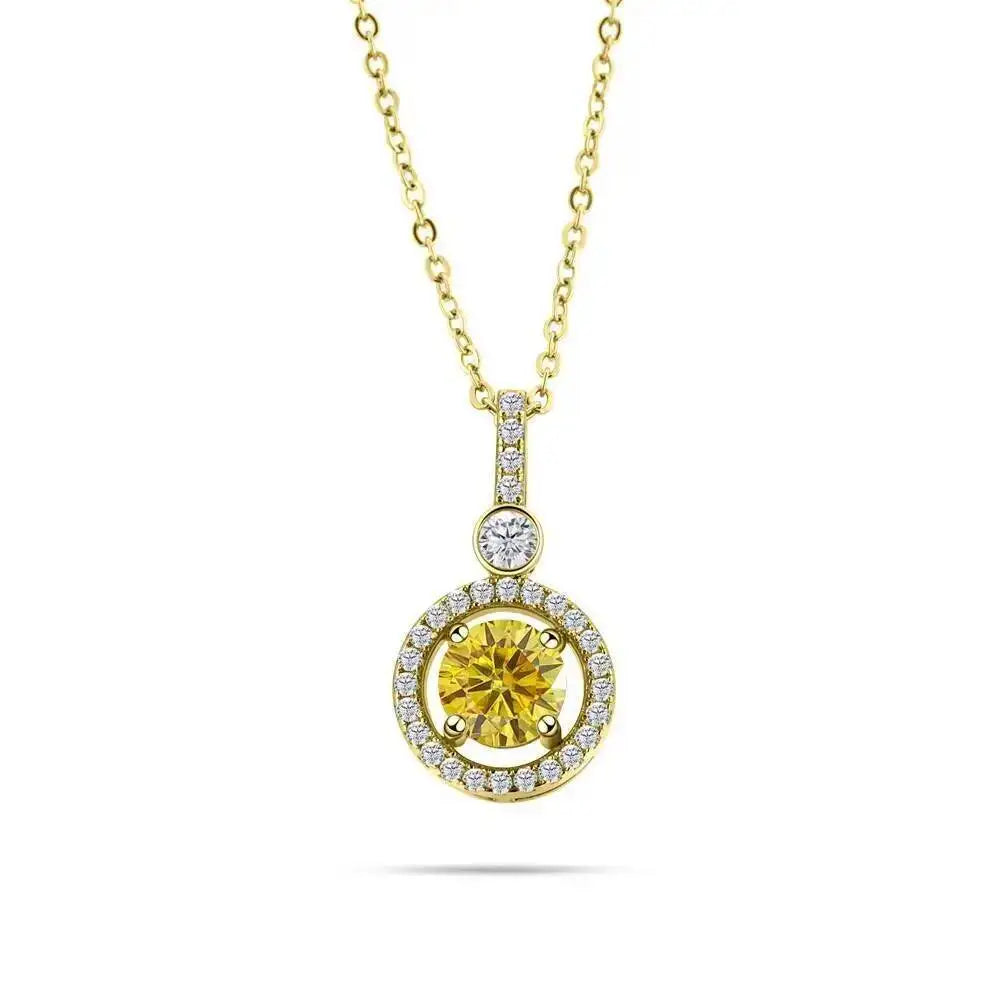 925 Sterling Silver Double Circle Halo Two Stone Drop Pendant Necklace Round Cut D VVS1 Multi Color Moissanite Fine Jewelry