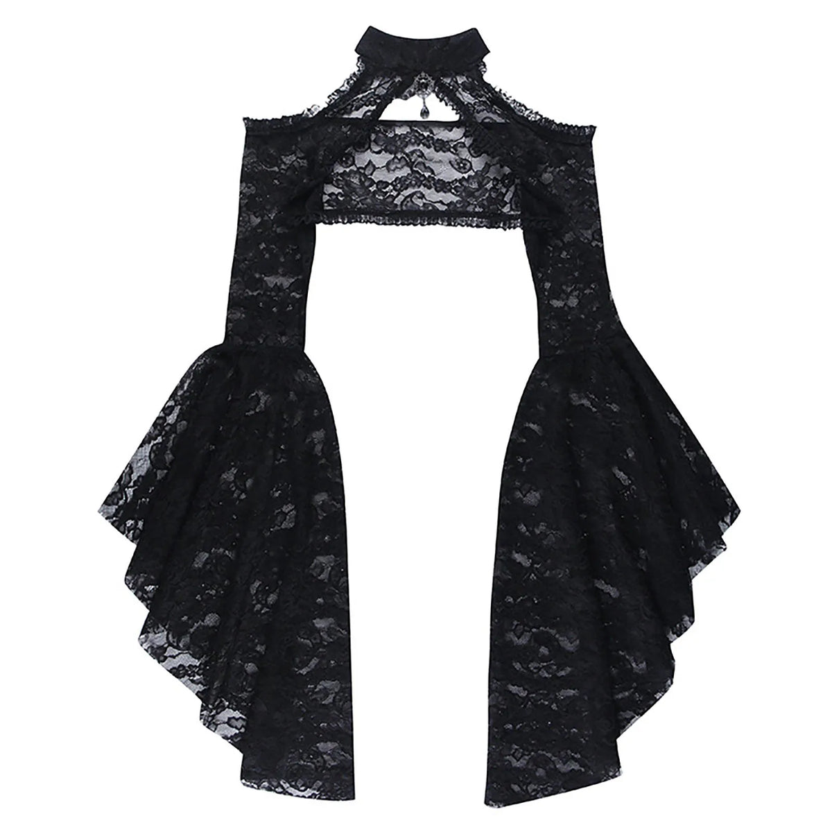 Gothic See Through Shrug Tops Grunge Aesthetic Black Flare Sleeve Crop Top Women Streetwear Vintage Punk Sexy Clothing