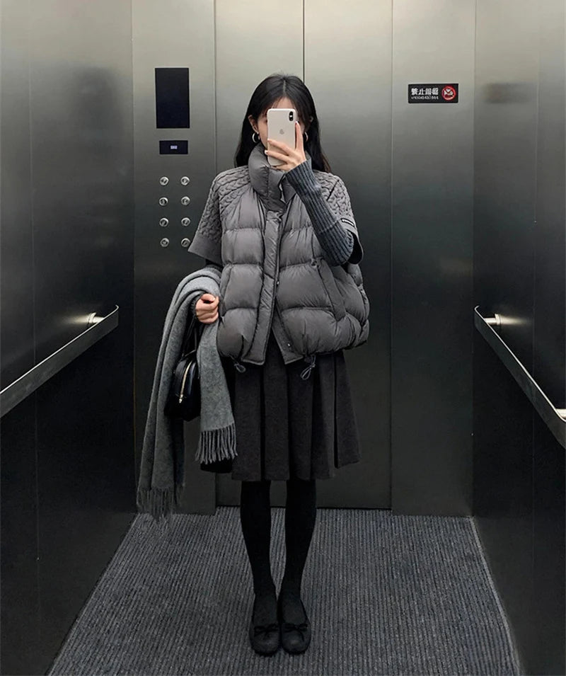 Women's Vest Autumn Winter Sleeveless Down Jacket Loose Casual Stand Collar Pocket Puffer Waistcoat Coat Female Trendy Outerwear