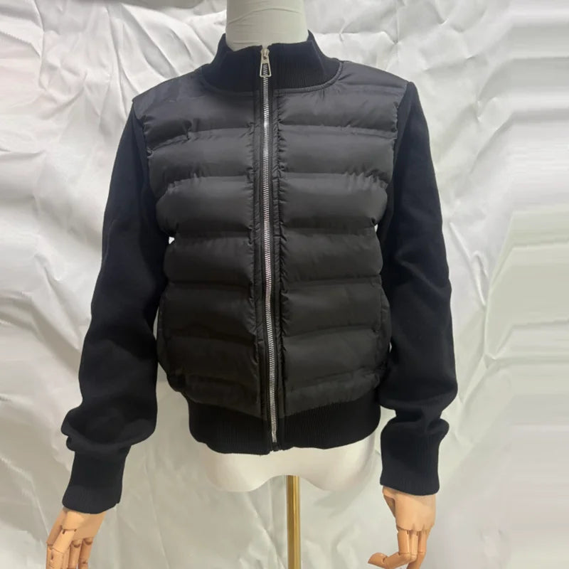 European Women's Jacket, Spring and Autumn Down Coat, Black Splice Sweater Sleeves ,light-minded Coat Jacket, Female