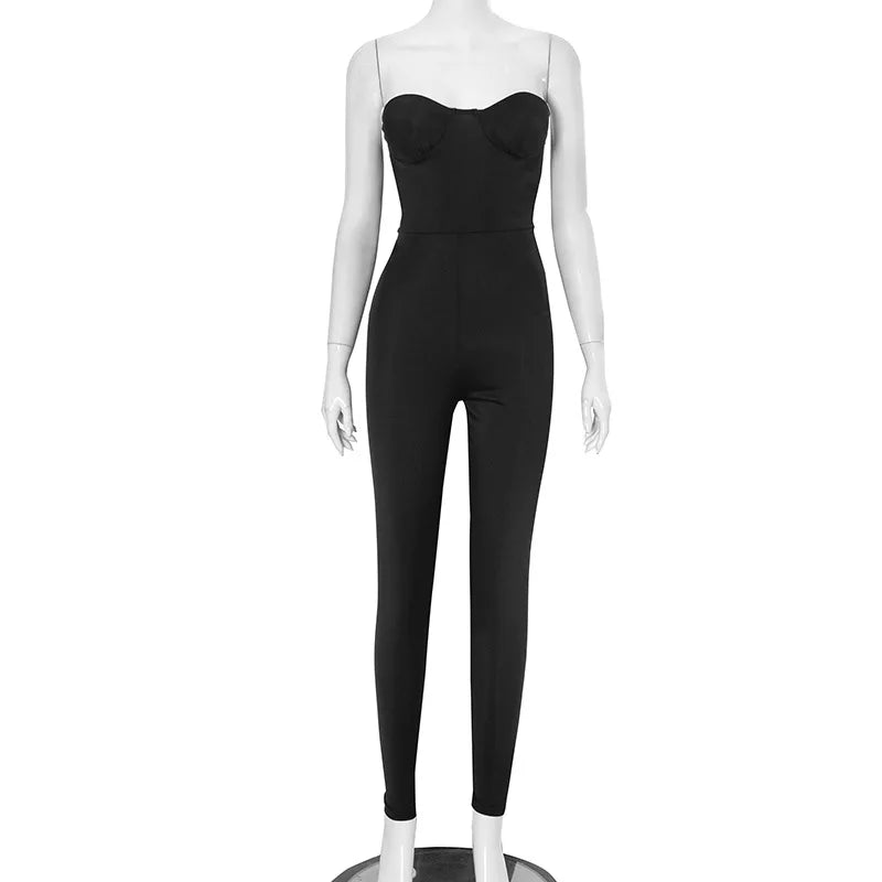 Sexy Strapless Corset Jumpsuit Women Sleeveless Backless Jumpsuits Skinny One Piece Romper Silver Bodysuit Summer Female Clothes