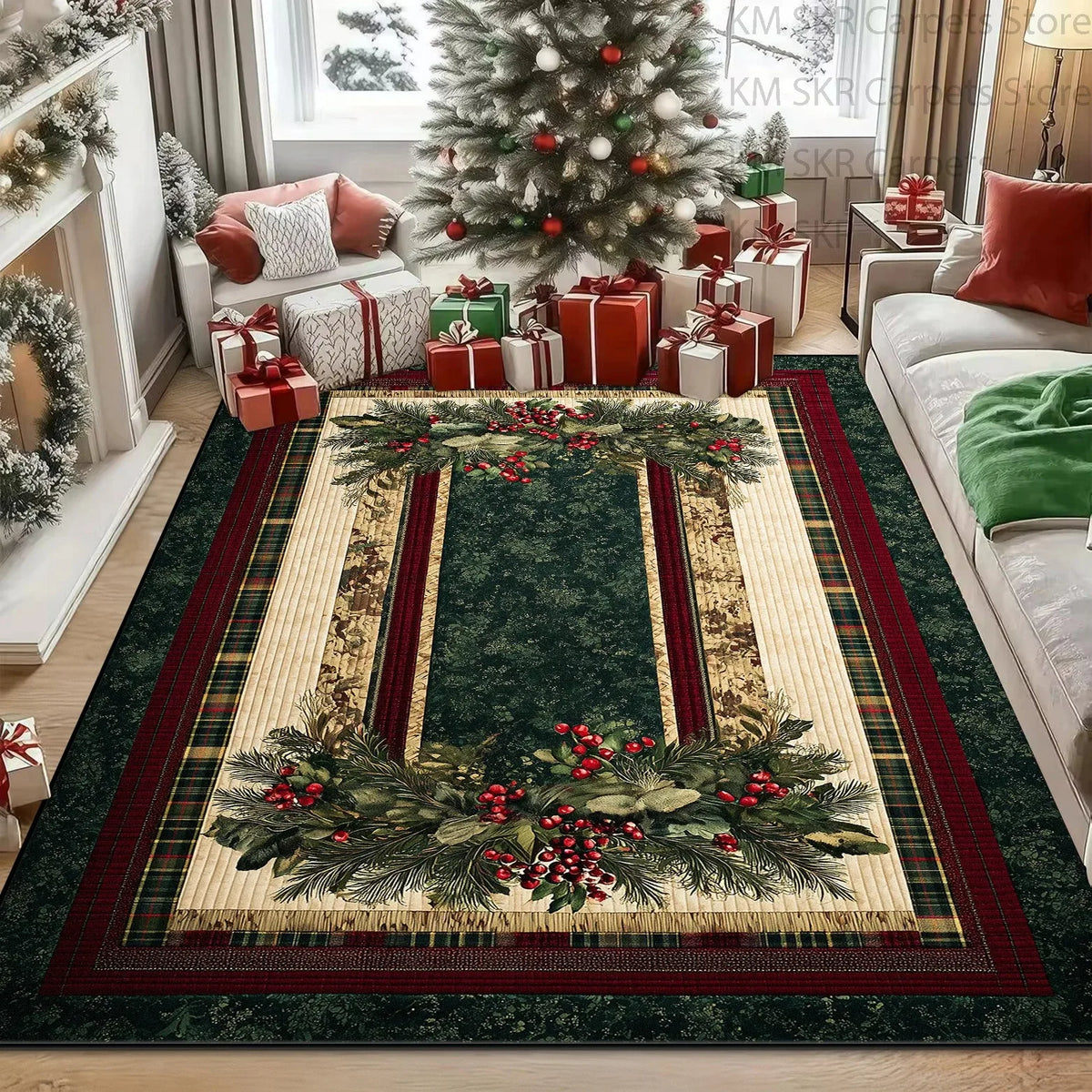 Classic Green Christmas Home Decor Carpet Antiskid Washable Large Rugs for Living Room Soft Fluffy Bedroom Gift Area Big Carpets