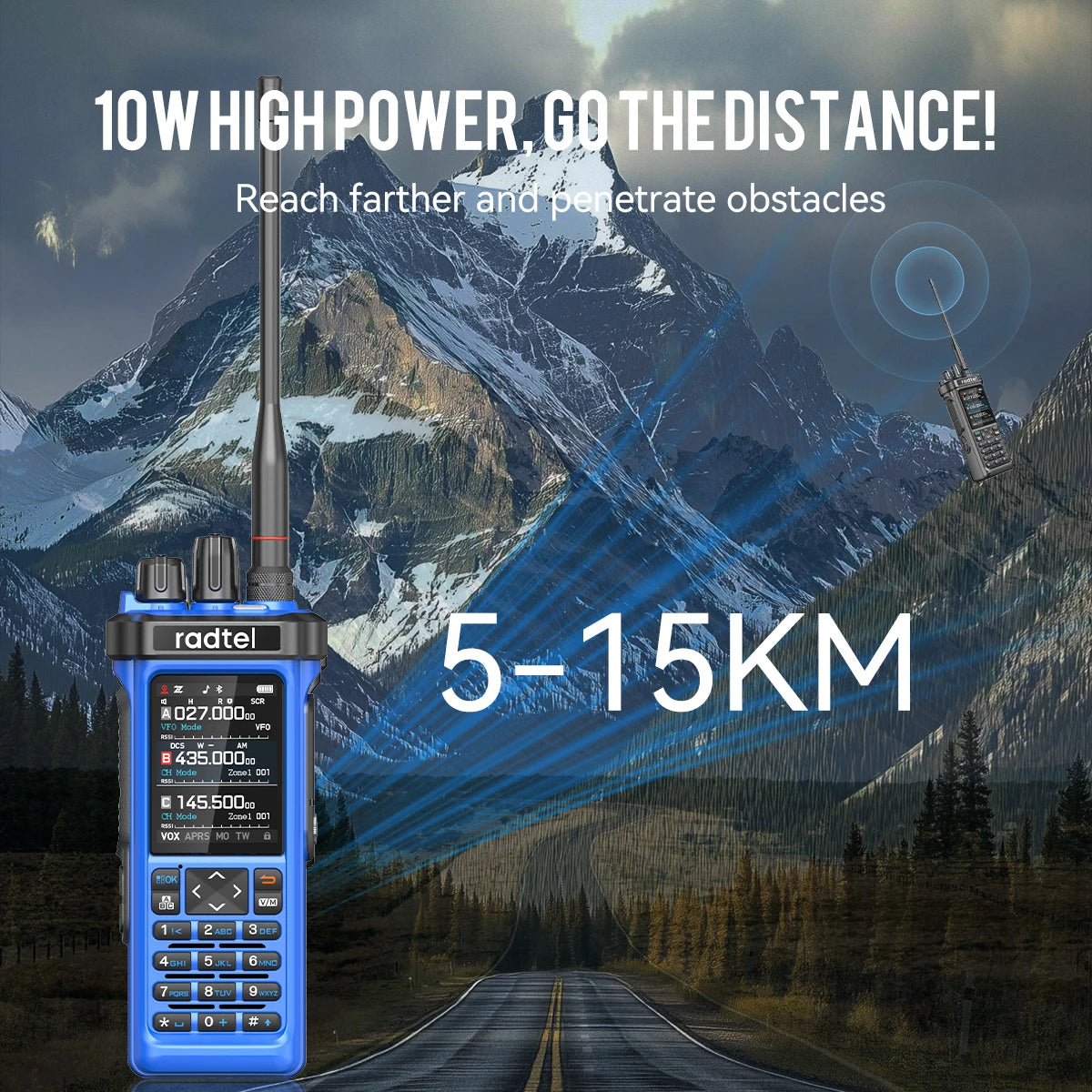 Radtel RT-950 PRO Blue + Programming Cable Walkie Talkie with GPS APRS 10W Bluetooth Phone Programming Ham Radio RT-950PRO SSB