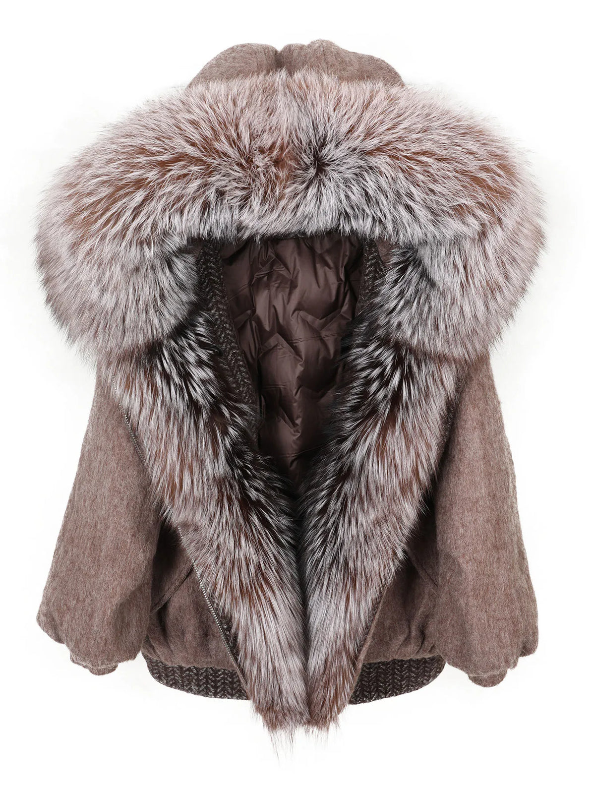 Maomaokong high-end Wool fabric Luxury Women's Big Fox Fur Collar Puffer Jacket Natural Fur down Coat Winter Thickened Warm