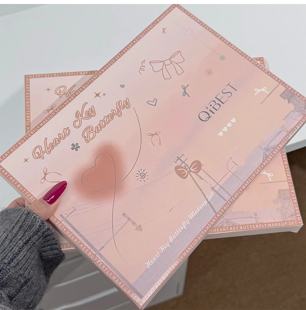 Makeup Gift Box Butterfly Bow Heart Limited Lipstick Powder Blush Eyeshadow Makeup Gift Box Set and Necklace Gifts for Women