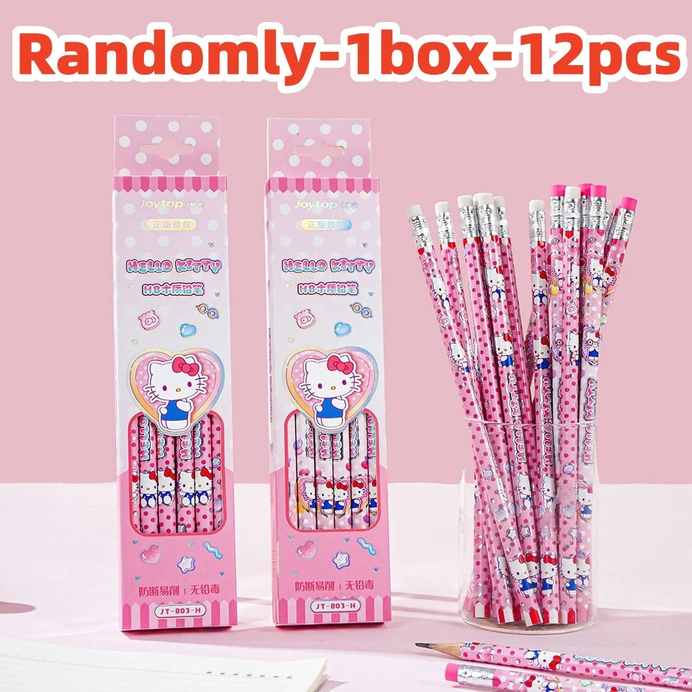 12Pcs Genuine Sanrio Hello Kitty HB Pencil Cartoon Kt Cat Student Drawing Pencils School Stationery Rewards Friend Birthday Gift