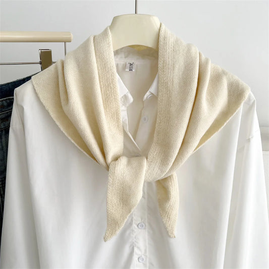 Versatile Knitted Triangle Shawl Solid Winter Scarf Headscarf Women Warm Neck Wrap Casual Layering Scarves for Daily Street Wear