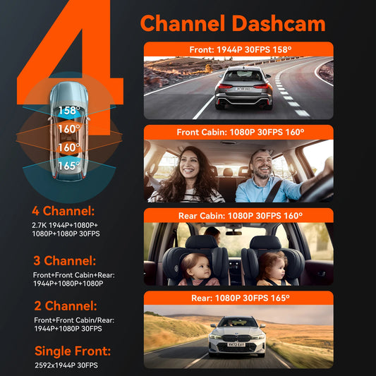Vantrue N5 DashCam 4 Channel WiFi 360° All Sides STARVIS 2 IR Night Vision Voice Control GPS Car Dash Cam Support 512GB Max