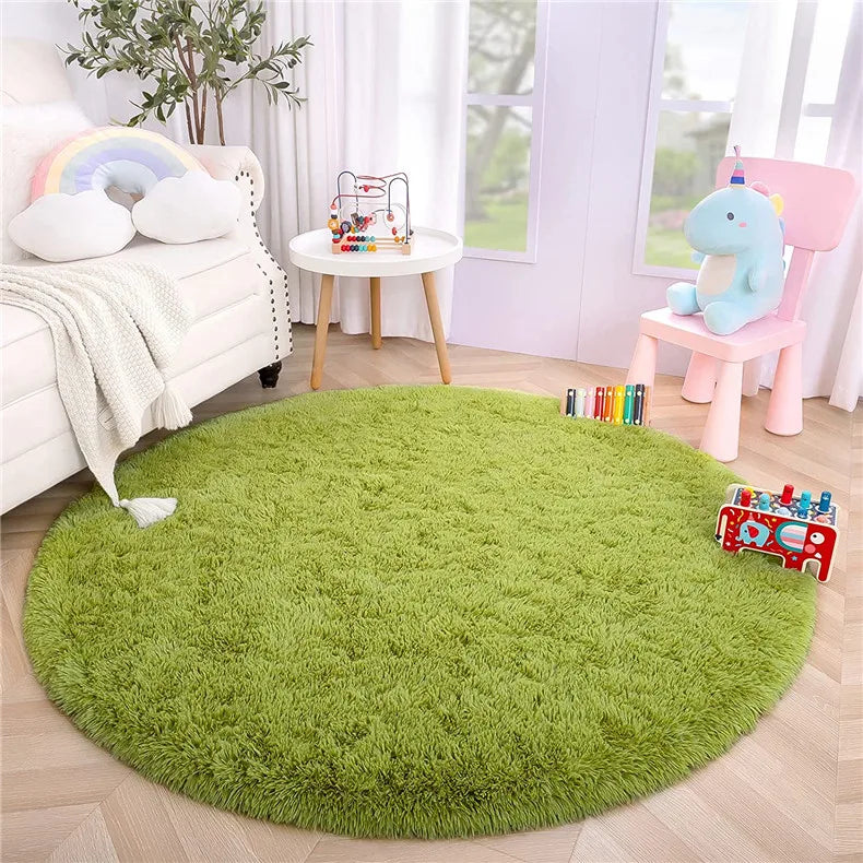 Round Fluffy Soft Area Rugs for Kids Room Princess Castle Plush Shaggy Carpet Cute Circle Nursery Rug Home Decor Circular Carpet