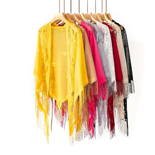 New Embroidery Lace Scarf Shawl Floral Triangular Veil Shawl For Women Party Scarf Wedding Poncho Stoles Ladies Headband Wraps