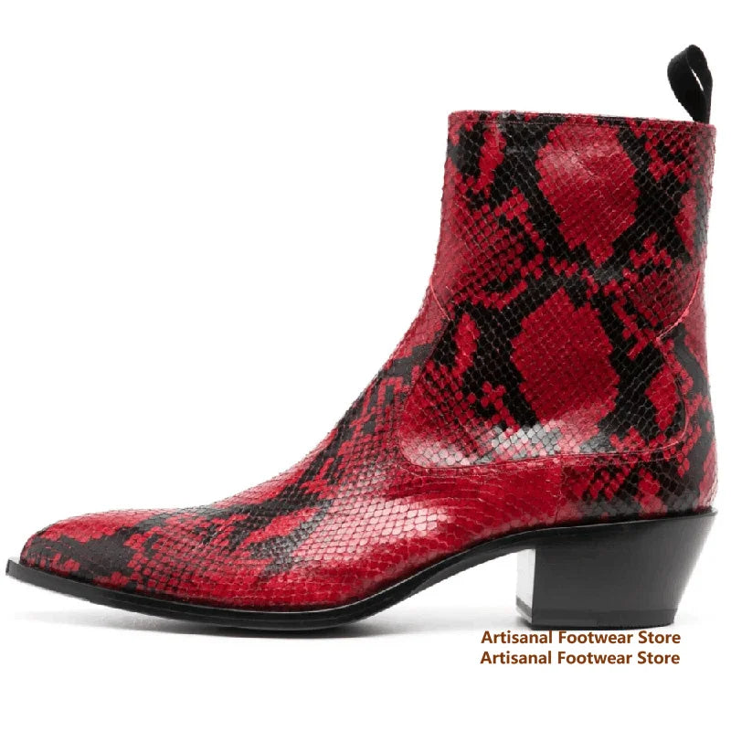 Snake Pattern Chelsea Boots Designer Side Zipper High-Top Men's Boots British Style Trendy Handmade Height Increased Men Boots