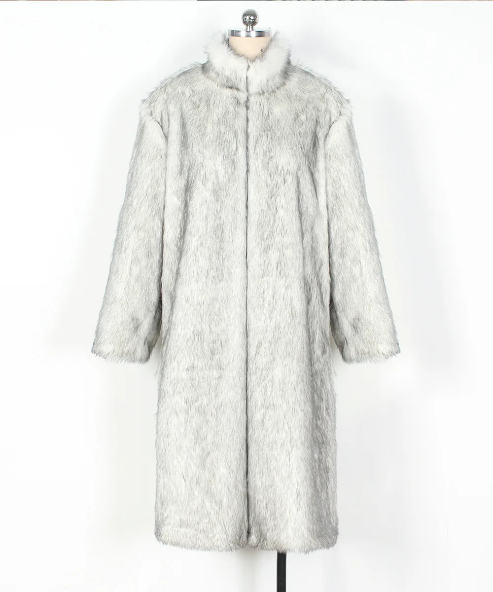 2026 Winter Stand Collar Faux Fur Long Coat Women Elegant Long Sleeve Fluffy Plush Jacket Lady Casual Thick Warm Furry Outwear