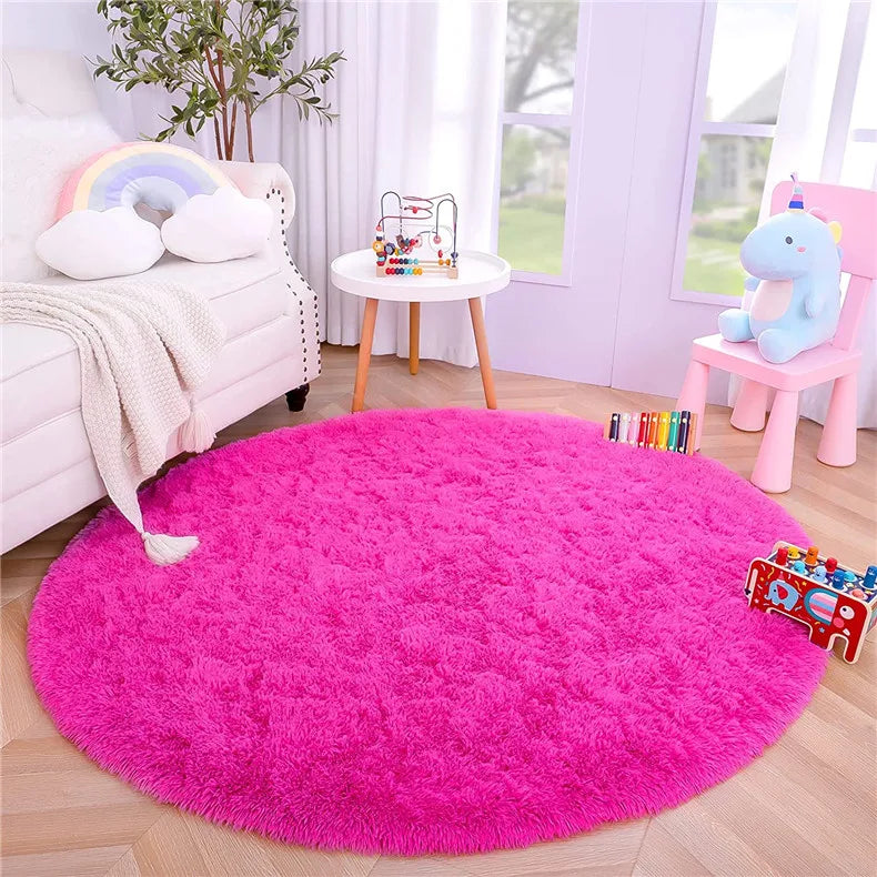 Round Fluffy Soft Area Rugs for Kids Room Princess Castle Plush Shaggy Carpet Cute Circle Nursery Rug Home Decor Circular Carpet