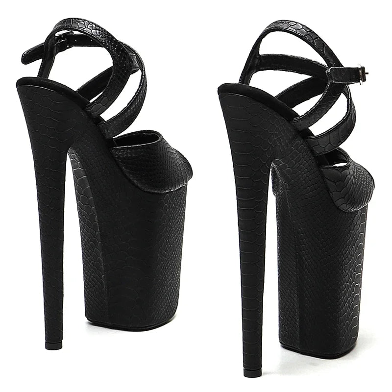 Leecabe 23CM/9inches Snake PU Upper Fashion Trend Exotic Sexy Romantic Platform Sexy High Heels Sandals Pole Dance Shoes