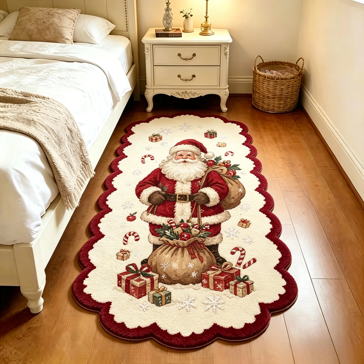 Christmas Living Room Decoration Red Carpet Irregular Shape Rugs for Bedroom Thick Plush Bedside Floor Mat Fluffy Soft Study Rug