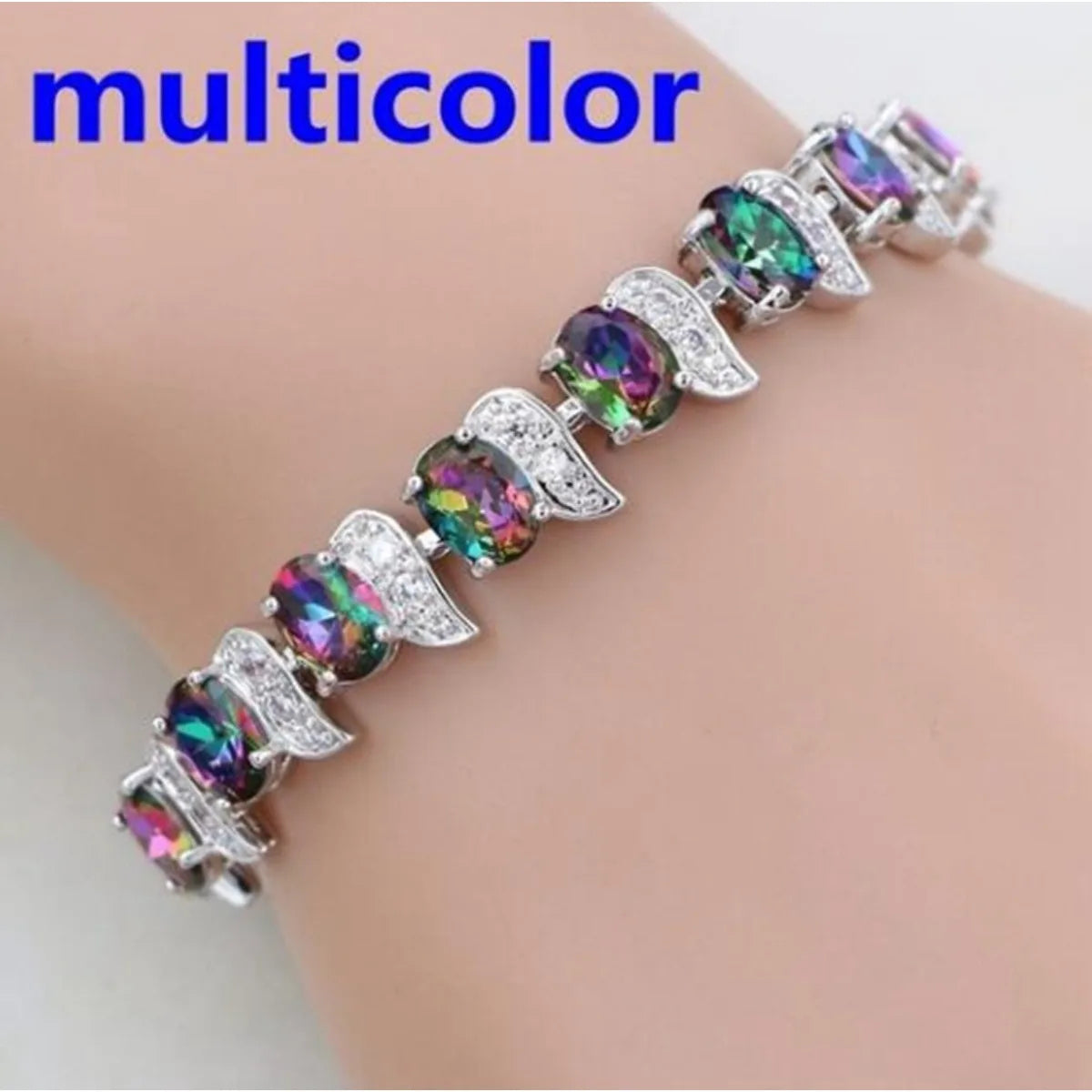 Natural Green Emerald White Topaz Silver Charm Bracelet Women Jewelry Fashion Accessories Gift For Her