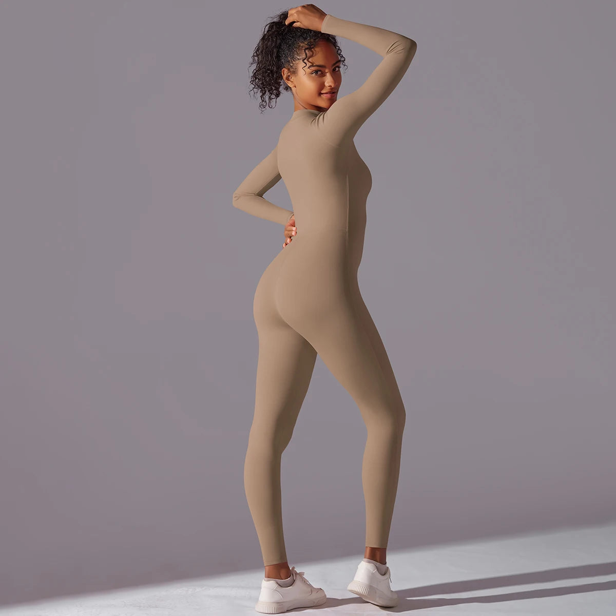 Solid Sports Jumpsuit Fashion Zipper Long Sleeve Fitness Overalls Women Sportswear Quick-dry Gym Yoga Jumpsuit