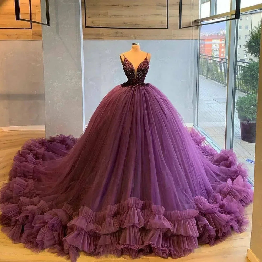Customized Tulle Ruffles V Neck Wedding Dresses 2025 Robe De Soiree For Woman Bride Gown Women Plus Size Vestidos De Novia