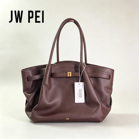 JW PEI Hana Vintage Pebbled Leather Crossbody Bag Women Large Capacity Trapeze Handbag Minimalist Top-Handle Purse Ladies Work Commuter Tote Bag