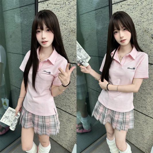 Japanese JK Uniform Polo Shirt and Skirt Suit Spring and Summer Wear Genuine All-match College Style Female Cute Lady Quiet