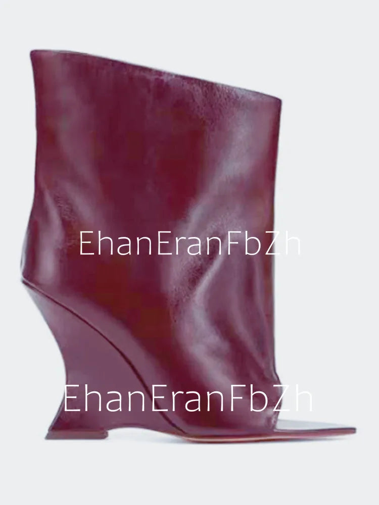 2006SoleLadies'-Spring/Summer-New-Fish-Mouth-Slope-High-Heel-Short-Boots-with-Pointed-Toe-Exposed-Cool-Boots,-Mid-Top-Boots