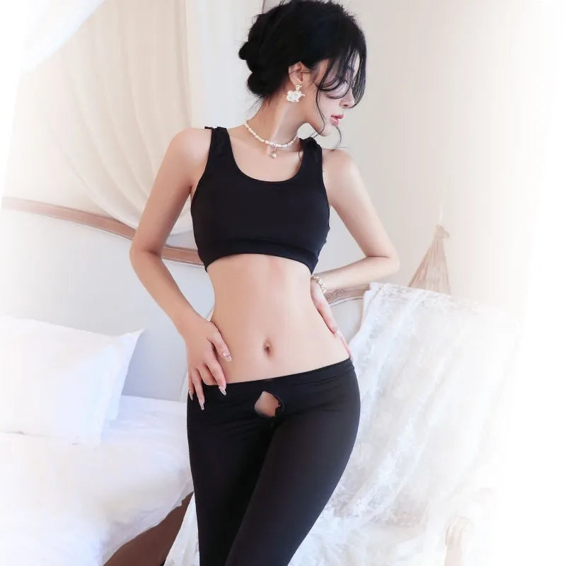 Erotic lingerie Open range sports pants seductive and flirtatious wearing yoga pants externally underwear women Clothing sets