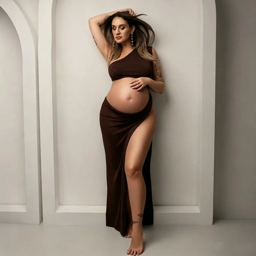 Pregnancy Photography Outfit One Shoulder Sleeveless Side Slit Dress Photography Dress For Women Photography Studio Clothing