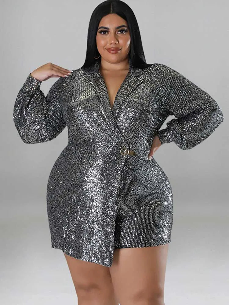 Jumpsuits Women Elegant Luxury Plus Size Party Ladies Long Sleeve Jumpsuit with Sequins 3xl 4xl 5xl Sexy Evening Woman Jumpsuit