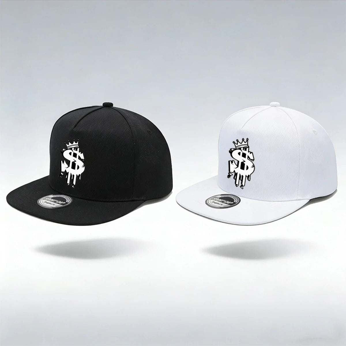 1/2PC Men's Hip Hop Snapback Cap, Graffiti Dollar Crown Print Flat Bill Baseball Hat, Adjustable