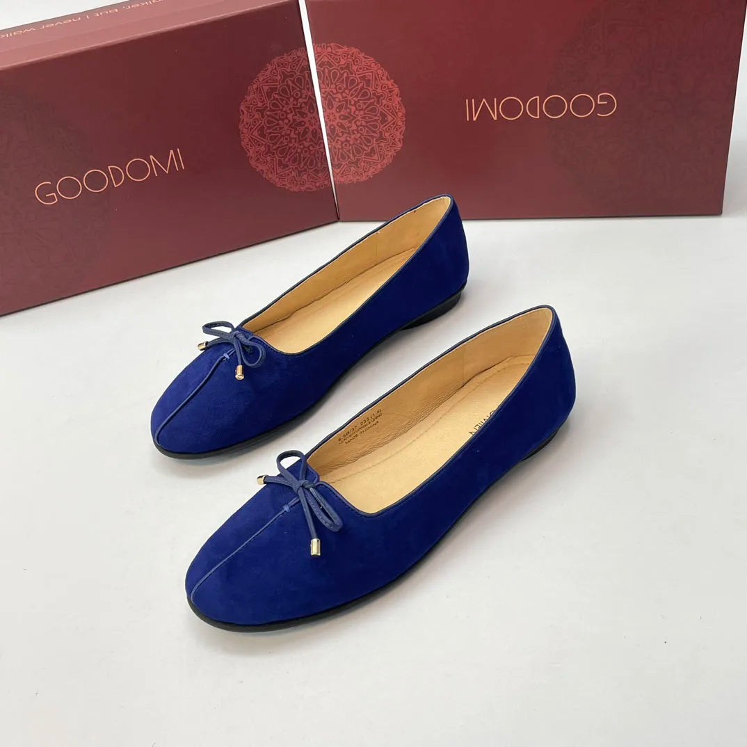 Women Suede Ballet Flats Delicate Bow Slip-on