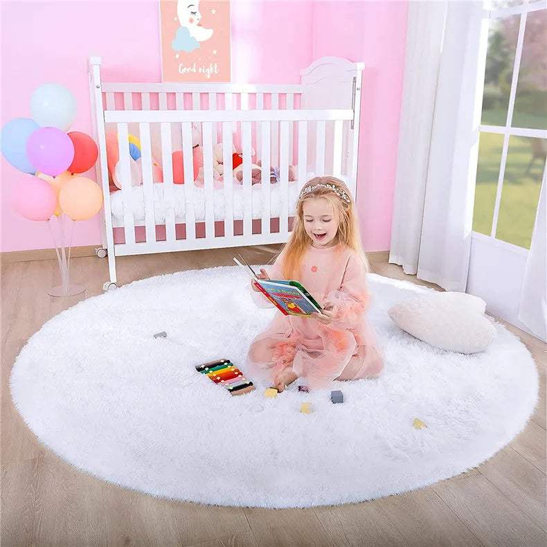 Round Fluffy Soft Area Rugs for Kids Room Princess Castle Plush Shaggy Carpet Cute Circle Nursery Rug Home Decor Circular Carpet