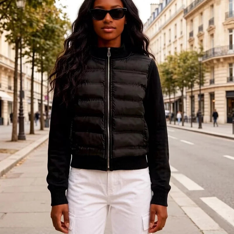 European Women's Jacket, Spring and Autumn Down Coat, Black Splice Sweater Sleeves ,light-minded Coat Jacket, Female