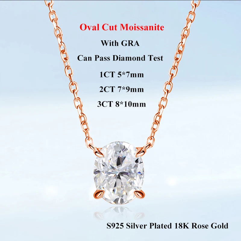 EWYA Solitaire Oval Cut 1-3CT Moissanite Pendant Necklace for Women Real 925 Silver GRA Certified Lab Diamond Neck Chain Gift