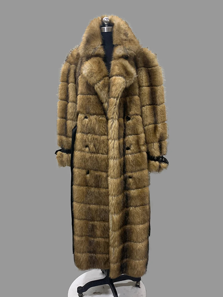 Nerazzurri Winter Extra Long Original Brands Luxury Clothing Striped Shaggy Thick Fluffy Faux Fur Coat Women Shoulder Pads 2026